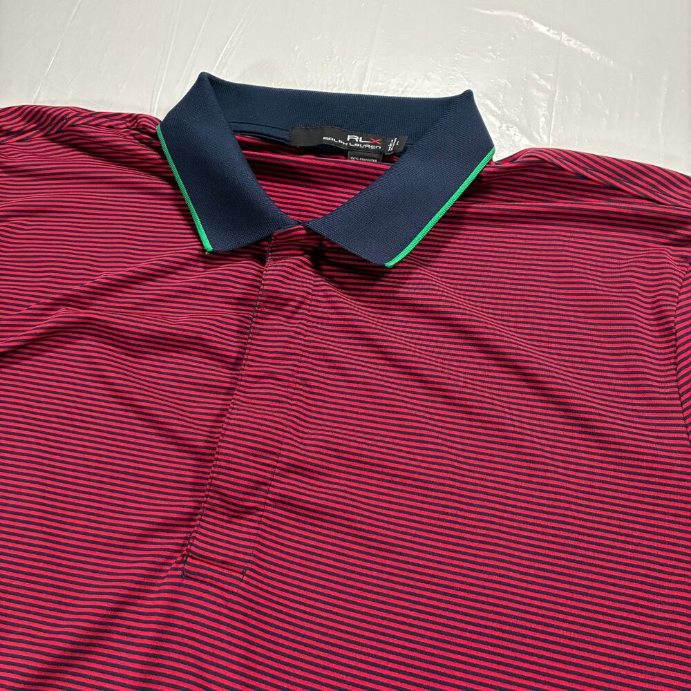 RLX Ralph Lauren Large Red Black Striped Polo Golf Preppy